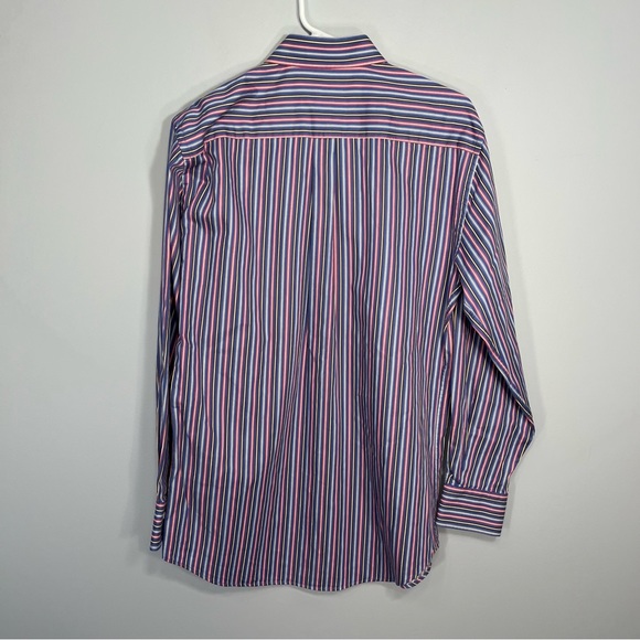 Peter Millar Button Shirt Mens Medium Blue Pink Stripes Business Career Casual - Picture 2 of 11